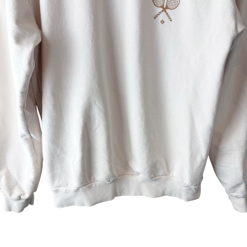 Morgan Stewart Sport Pink Tennis Graphic Cotton Fleece Sweatshirt Womens Medium - Picture 4 of 7